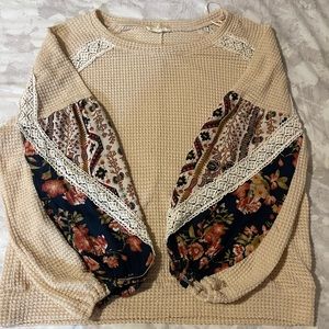 Oversized waffle shirt with balloon sleeves